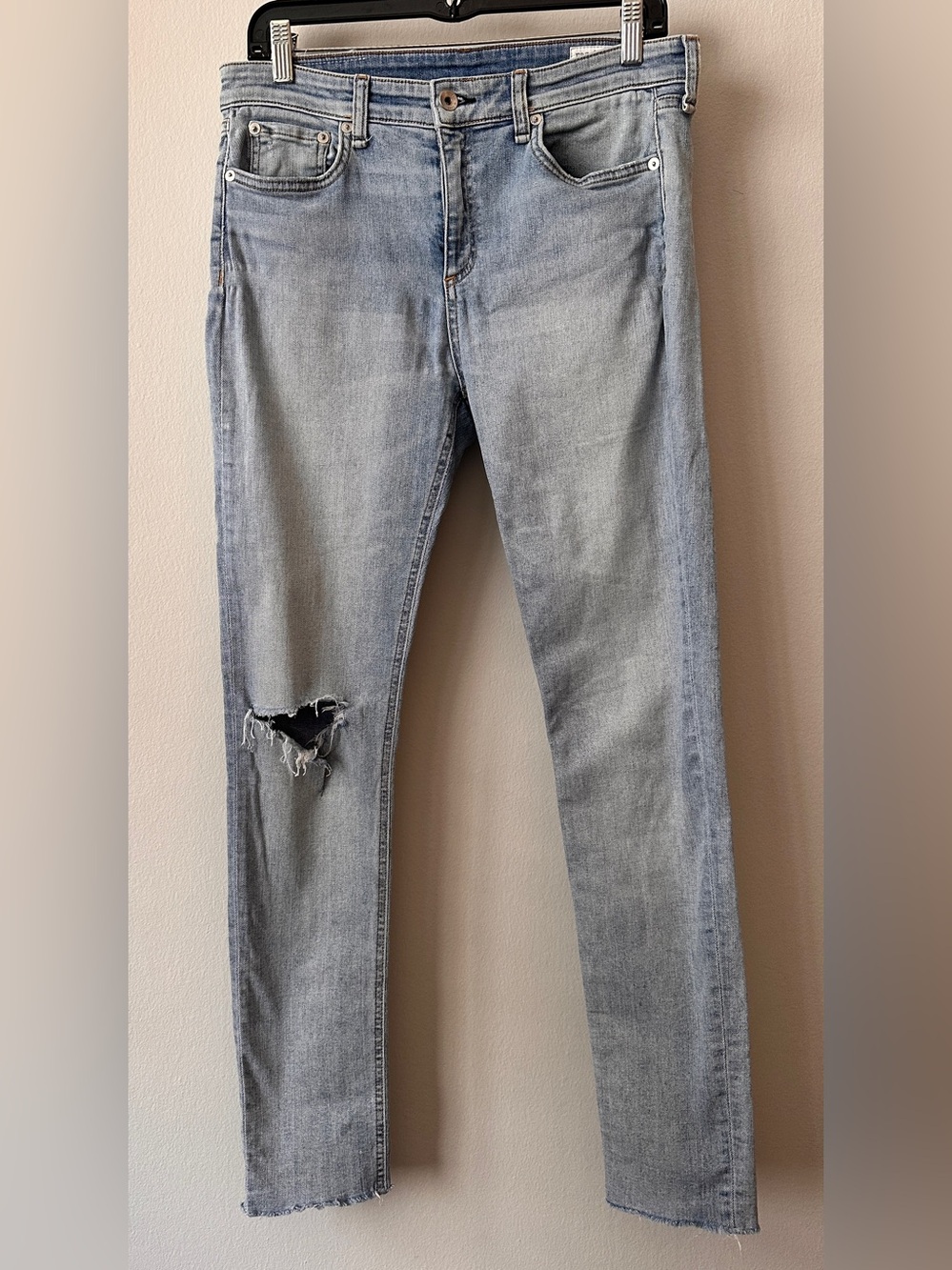 Rag & Bone Mid Rise Skinny Light Blue Denim Distressed Skinny Jeans
